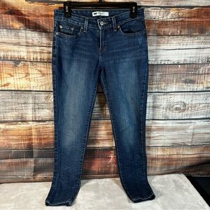 Levi's Blue Skinny Jeans with Gold Stitching and Distressed Finish